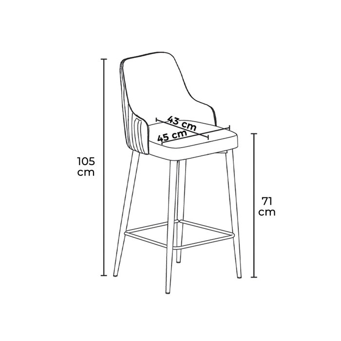 Hanah Home Taburetes de Bar Antracita y Negro con Patas de Metal - Alto 105cm, Ancho 45cm, Profundo 43cm, Altura Asiento 73cm